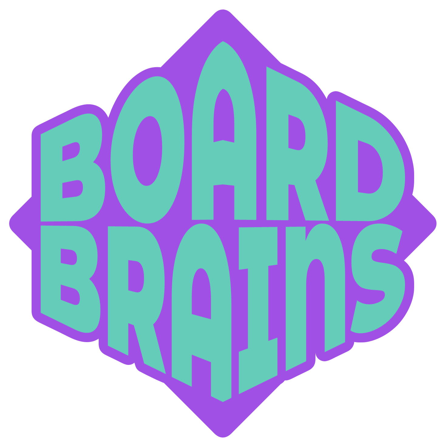 The second official Board Brains logo.  It features larger text saying Board Brains over a squashed diamond.